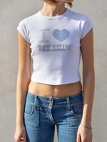 95% coton 5% Spandex Logo personnalisé haut court t-shirts femmes basique t-shirts courts hauts courts pour les filles