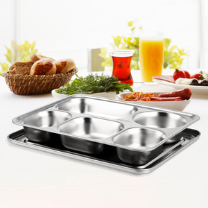 <span class=keywords><strong>Plateau</strong></span> de récipients alimentaires en acier inoxydable avec compartiments, boîtes à lunch Bento en argent avec couvercle pour la vaisselle de <span class=keywords><strong>restaurant</strong></span> de cantine - Product Image 4
