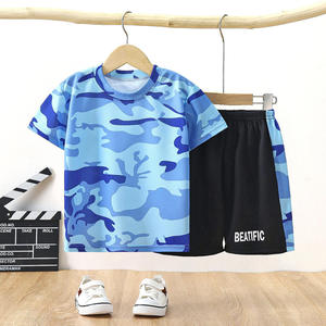 Ensemble T-shirt et short décontracté d'été pour garçons Muchu, 2 pièces, en tissu polyester peigné imprimé, tailles 1-10 ans - Product Image 2