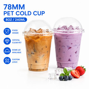 แก้วพลาสติก PET ใส ขนาด 8 ออนซ์ 240 มล. 78 มม. แบบใช้แล้วทิ้ง สำหรับเครื่องดื่มเย็น น้ำผลไม้ กาแฟเย็น พร้อมฝาปิดเสริม (อุปกรณ์เสริม) - Product Image 1