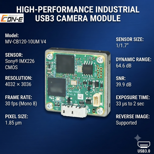 MV-CB120-10UM/UCV4 USB 3.0 Machine Vision Camera IMX226 Sensor 30 FPS Single Board Design Small Size Compact Camera