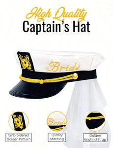 Chapeau <span class=keywords><strong>de</strong></span> marin brodé SOLPOP pour mariée et marié, avec voile, idéal pour enterrement <span class=keywords><strong>de</strong></span> vie <span class=keywords><strong>de</strong></span> jeune fille, fête nautique, plage, <span class=keywords><strong>bateau</strong></span>, ou costume <span class=keywords><strong>de</strong></span> future mariée - Product Image 3