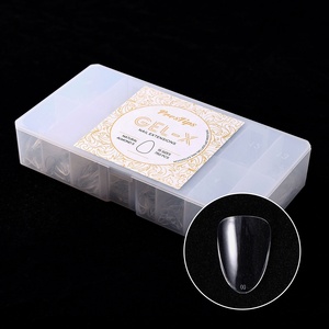 Tips Kuku <span class=keywords><strong>Gel</strong></span> Pendek Lembut Alami Bentuk Almond, Tanpa Lipatan, Ultra Tipis, OEM Pabrik, Full Cover Transparan, 750 Pcs, 15 Ukuran - Product Image 1