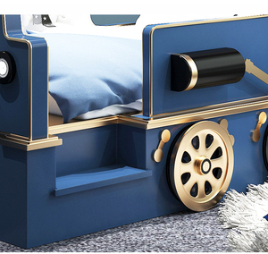 豪华儿童卧室家具套装双人床模拟汽车造型和幻灯片设计实木儿童床蓝色男孩 - Product Image 5