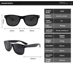 Promoción al por mayor <span class=keywords><strong>de</strong></span> <span class=keywords><strong>gafas</strong></span> estenopeicas con agujeros, montura <span class=keywords><strong>de</strong></span> PC negra brillante, logotipo personalizado, <span class=keywords><strong>gafas</strong></span> multiagujero <span class=keywords><strong>de</strong></span> plástico para aliviar la visión - Product Image 6