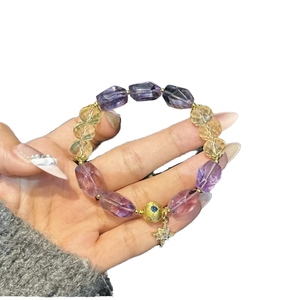 Pulseras de Cuentas de Cristal Amarillo Amatista Natural de Moda, Creativas y de Feng Shui, con Engaste de Garra Redonda, para Mujer, Regalo - Product Image 1