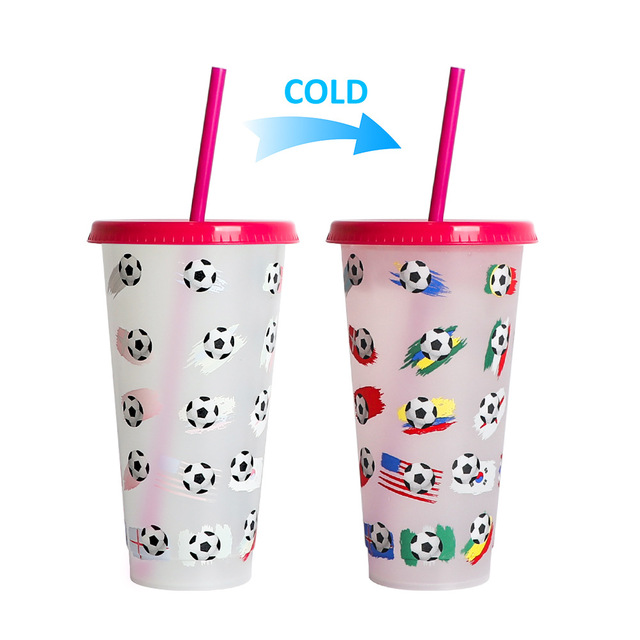 Cold Color Fan celebrations Changing Plastic Straw Soccer Ball Football Tumbler Straw Cup with Lid for Tailgates