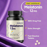 Comprimés de mélatonine à dissolution rapide Bioby OEM Private Label 12 mg, saveur baies, 100 % sans médicament, complément alimentaire pour le sommeil, 180 unités
