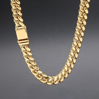 VEROMCA Collier Chaîne Cubaine Plaqué Or 18 Carats en Acier Inoxydable, Fermoir à Quatre Faces Poli avec Logo Personnalisable