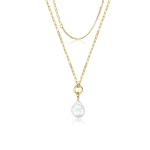 Gemnel 925 sterling silver 18k gold fashion modern freshwater pearl layering set party necklace