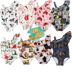 Customize Western Young Girl Swimwear Wholesale 1 Piece Ruffle Bathing Suit For Children Kids Summer Swimwear