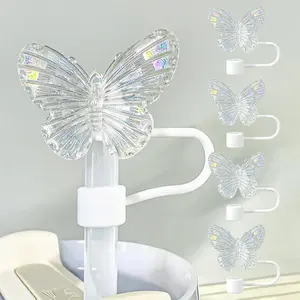 For <b>Stanley</b> Water <b>Cup</b> Accessory 10mm Silicone Heat-resistant Dust Proof <b>Straw</b> Plug Cap Butterfly Design Spill Stopper Plastic Co - Product Image 4