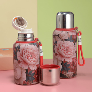 Bouteille d'eau isotherme vintage à imprimé floral 400ml 600ml en acier inoxydable 316, thermos portable avec cordon, logo personnalisé - Product Image 4