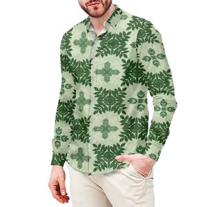 Produk tren kustom cetak sesuai permintaan kain Hawaii kasual leher V kemeja lengan panjang sejuk pria - Product Image 3