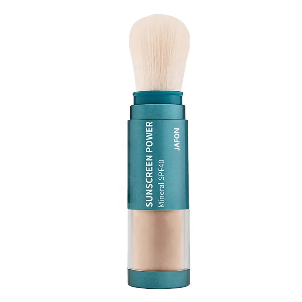 Vegan synthetic mineral powder brush customized green refillable mineral sunscreen spf 40 makeup powder brush