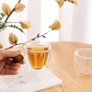 Tazza da tè di piccola capacità tazza da tè in vetro resistente al calore tazza da tè con manico a sfera in vetro trasparente a doppio strato