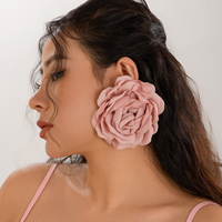 Aretes de Botón con Flores Grandes de Tela Esponjosa para Mujer, Pendientes Grandes Exagerados de Moda para Dama, Accesorios de Joyería y Regalos para Ella