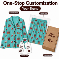 Ensemble de pyjama pour femme en polyester et élasthanne, motif de chaussette de Noël personnalisé turquoise, col rabattu, tricoté sur le devant, MOQ