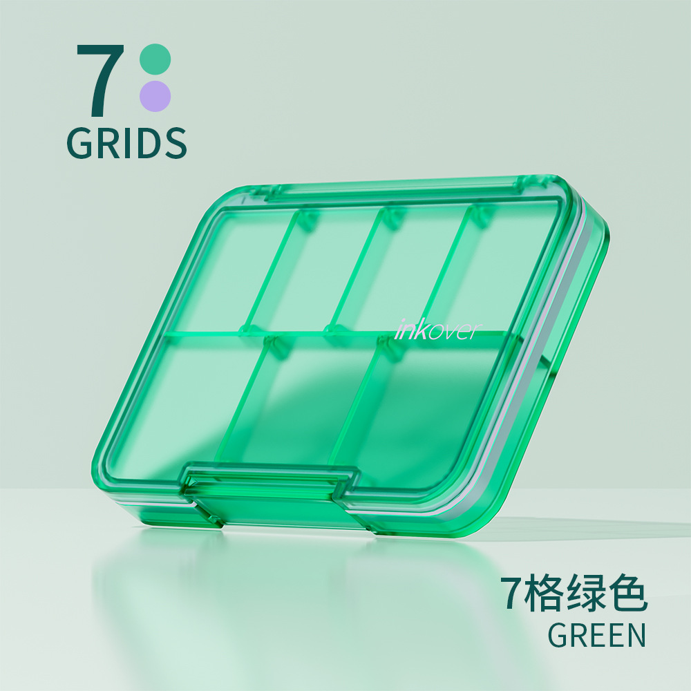 Seven-compartment pill box-green