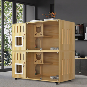 현대 대형 모듈 식 나무 고양이 집 투명 유리 사육장 애완 동물 탑승 고양이 케이지 고양이를위한 홈 가구 거실 - Product Image 4