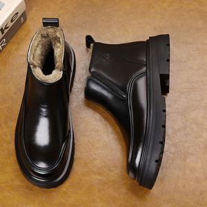 Bottes de neige pour hommes, dessus noir lisse, doublure intérieure en fourrure, fermeture éclair latérale, bottes chaudes d'hiver pour les journées froides en extérieur - Product Image 3