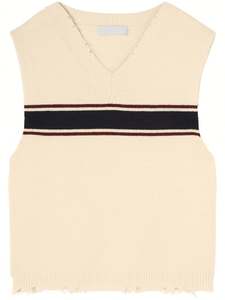 Gros de haute qualité hommes col en V grand rayé tricoté gilet pull sans manches pull logo personnalisé et couleur - Product Image 4