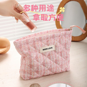 Been Love Cosmetic Bag Pink Tweed Texture Portable <b>Makeup</b> Storage Travel Toiletry <b>Case</b> - Product Image 2