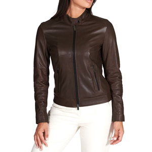Veste en cuir véritable pour femme, élégante, avec fermeture éclair et col rabattable, en peau de mouton, collection automne 2026, personnalisable avec logo, vente en gros - Product Image 1