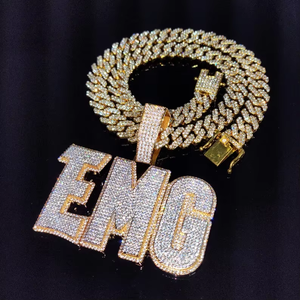 Alphabet Charm Laser Logo Pendant <b>Necklace</b> Unisex Custom Hip Hop Iced-Out Design Rhodium Plated 925 <b>Silver</b> Statement Jewelry for - Product Image 6