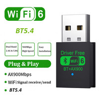 Tarjeta de Red Inalámbrica Wi-Fi de Doble Banda 900M con Controlador Gratuito, Adaptador USB WiFi 6 de 900Mbps BT 5.4 para PC y Laptop