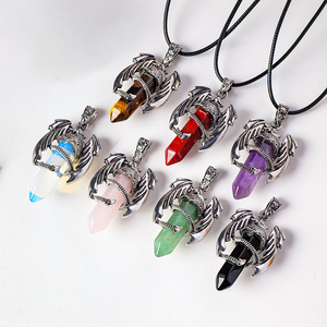 Pendentif Dragon en Cristal de Guérison, Améthyste Naturelle et Quartz Rose, Collier Tour Hexagonale à Double Pointe pour Bijoux Chakra, Vente en Gros - Product Image 2