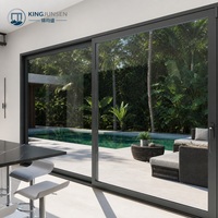 Pintu Geser Luar Ruangan Modern Kaca Tempered Ganda Berinsulasi Tahan Air untuk Penggunaan Komersial Hotel Villa Kolam Renang Tropis Garansi 5 Tahun