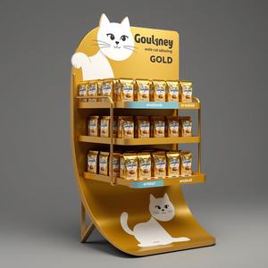 Maßgefertigter Tierfutter-Präsentationsständer für Zoohandlungen und Supermarktregale, Goldener Metall-Displayständer für Zoohandlungen - Product Image 1