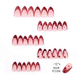 Uñas Postizas de Verano <span class=keywords><strong>con</strong></span> Diseño de Rosa Roja en 3D, Degradado, <span class=keywords><strong>con</strong></span> Puntos de LADYBIRD y <span class=keywords><strong>Manicura</strong></span> <span class=keywords><strong>Francesa</strong></span> - Product Image 3