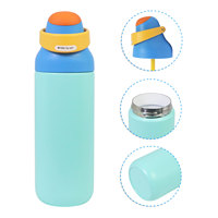 Bouteille d'eau isotherme sous vide 24 oz en acier inoxydable avec couvercle à paille large, anti-fuite, pour voiture et sport, avec poignée