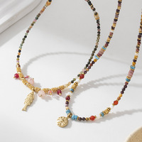 Date femmes 18K or PVD plaqué acier inoxydable poisson papillon pièce pendentif perle perle collier à breloques pour les femmes