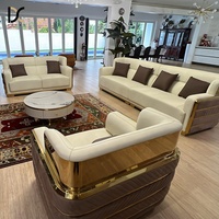 Canapé de Luxe Doré en Cuir Italien, Ensemble de Canapés Modernes pour Villa, Canapé Sectionnel de Luxe, Meubles de Salon