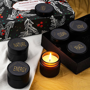 Nouveauté - Coffret cadeau de Noël - Ensemble de bougies parfumées dans un bocal en verre noir - 6 parfums - Cire de soja naturelle - Aromathérapie pour offrir en cadeau pendant les fêtes - Product Image 1