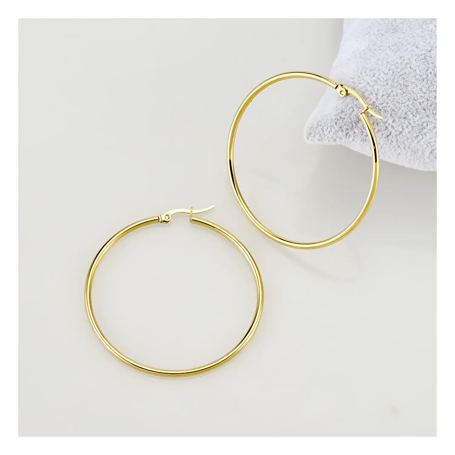 18K real gold plated stainless steel wire round basic hoop earrings classic hooped for women girls