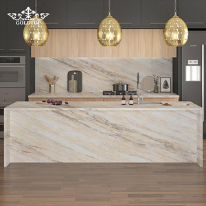 Dalles de quartz GOLDTOP 6007 Earl Signature de 20 mm d'épaisseur pour tables à manger avec bord biseauté disponible en forme A et sangles en acier - Product Image 3