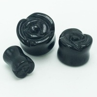 Boucles d'oreilles HY Diy 12 mm, haute brillance, nouveau design, pierres précieuses naturelles, fleur de rose sculptée, agate noire, agate rose.