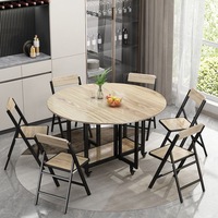 Ensemble de table à manger pliante convertible et peu encombrante avec roulettes, en MDF, avec plateau rabattable, chaises de cuisine, unité de mobilier domestique