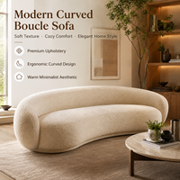 Sofá Curvo de Terciopelo Bouclé, Textura Suave y Texturizada, Tapicería Premium, Forma de Media Luna Profunda, Sin Patas, Acogedor y Elegante para Sala de Estar