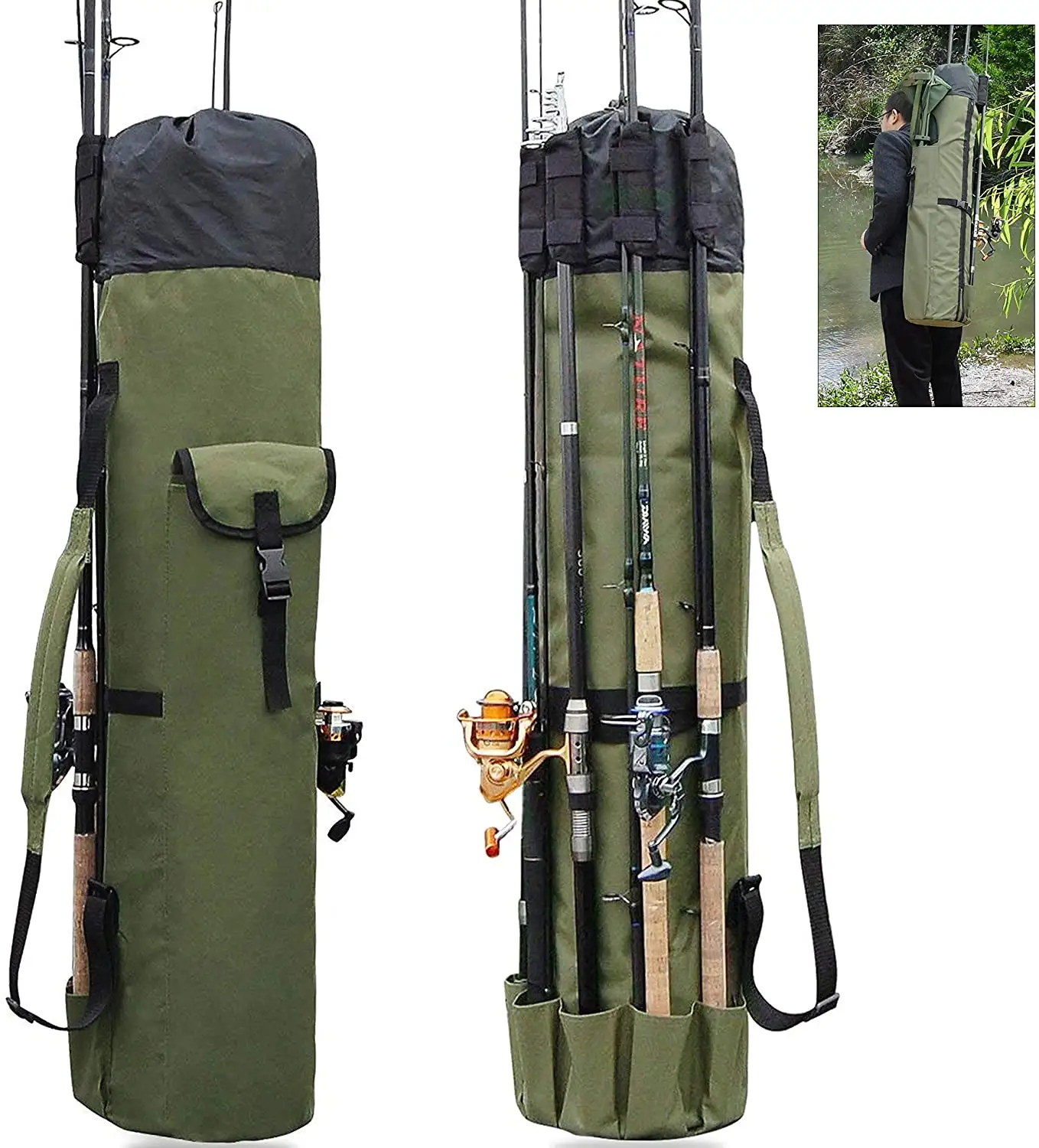 Amazonホット販売多機能防水耐久性釣りタックルロッドオーガナイザーバッグ5個のポールとリール