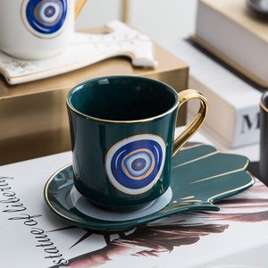 Turkish Ottoman Blue Eyes Pattern with <b>Gold</b> Handle Afternoon Tea Coffee Cup and Saucer - Product Image 5