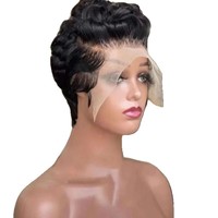 Perruque Courte Bouclée Pixie en Cheveux Humains, Vente en Gros, Haute Qualité, Lace Frontale 13*4, Coiffure Afro Bouclée pour Femmes Noires