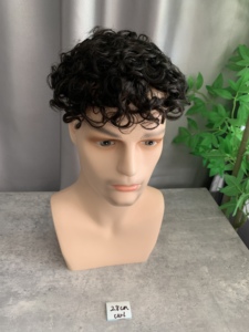 Perruque ondulée permanente H450 pour hommes, cheveux bouclés de 28 mm, base australienne, couleur 1B #   Système capillaire taille 5x7, 100% cheveux humains - Product Image 1