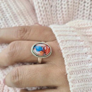 T0978 Anello da Cocktail da Donna con Agata Naturale Ovale, Montatura a Castone, Regalo, Anelli alla Moda - Product Image 1