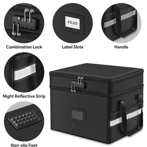 Foldable File Storage Box Lockable File Box With Night Reflective Strip Fireproof Document Bag File Storage Organizer With Lock