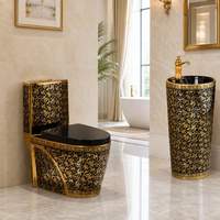 WC de luxe en céramique dorée et noire pour salle de bain, articles sanitaires, lavabo sur pied coloré